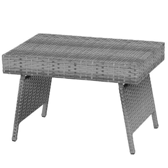 Gymax Folding Rattan Wicker Coffee Side Table Patio Garden Poolside Yard Outdoor Mix Gray