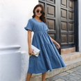 thumbnail image 6 of Women'S Casual V-Neck Ruffle Short Sleeve Dress A-Line Flowy Midi Dresses Blue XL, 6 of 8
