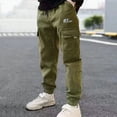 thumbnail image 2 of Wonitaaizi Boys Cargo Joggers Pants Stretch Elastic Waist Drawstring Kids' Pants Sweatpants Pockets Green for Size 9-10 Years, 2 of 6