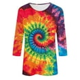 thumbnail image 5 of CYMMPU Loose Fit Crew Neck 3/4 Sleeve Tunic Tops Boho Blouses for Women Dressy Casual Spring Tops Fall Trendy Shirts Tie Dye Ombre T-Shirts Multicolor XL, 5 of 5