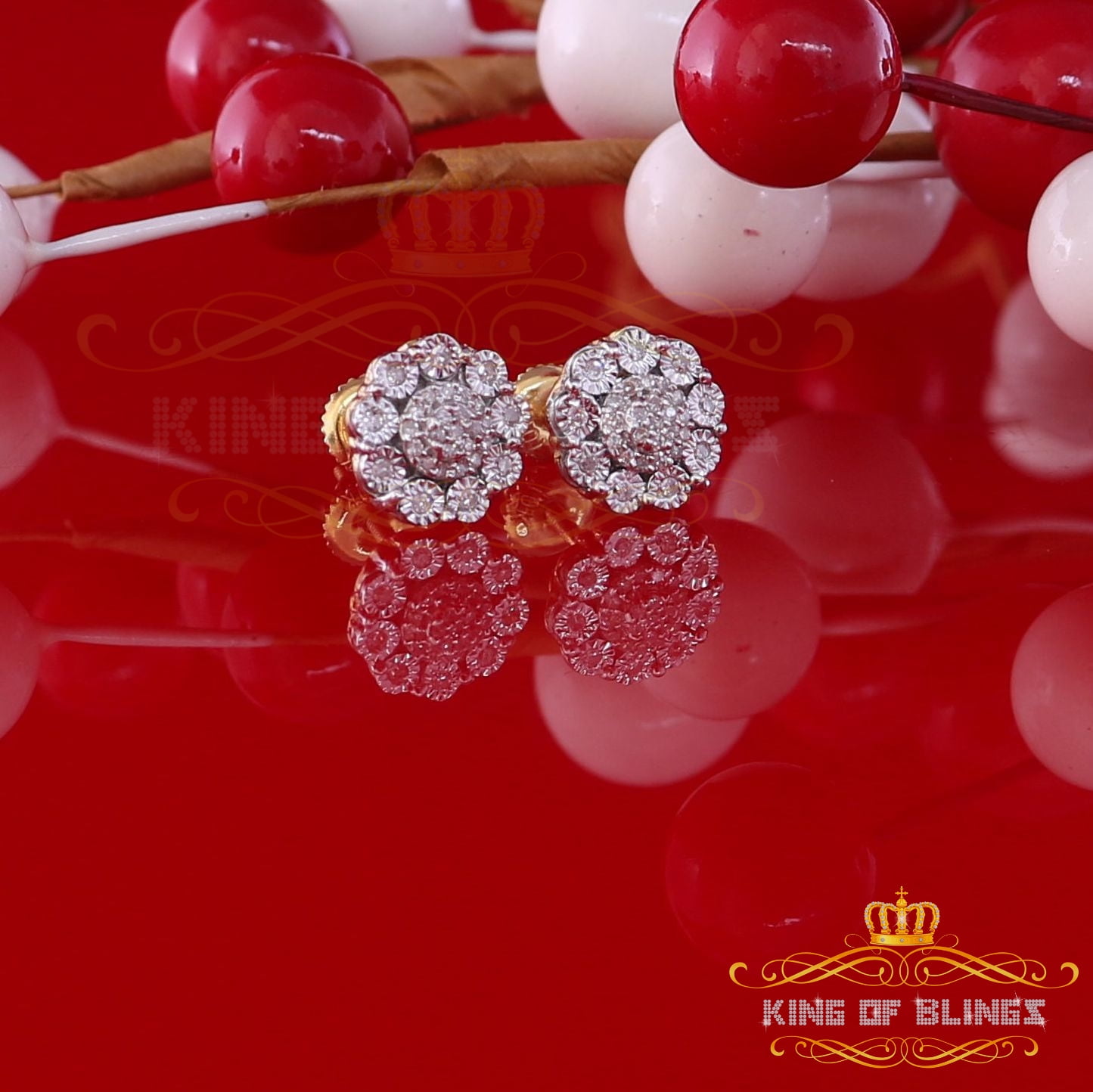 King of Bling's 10K Real Yellow Gold Real Diamond 0.15CT Men's/Women's Round Stud Micro Earring