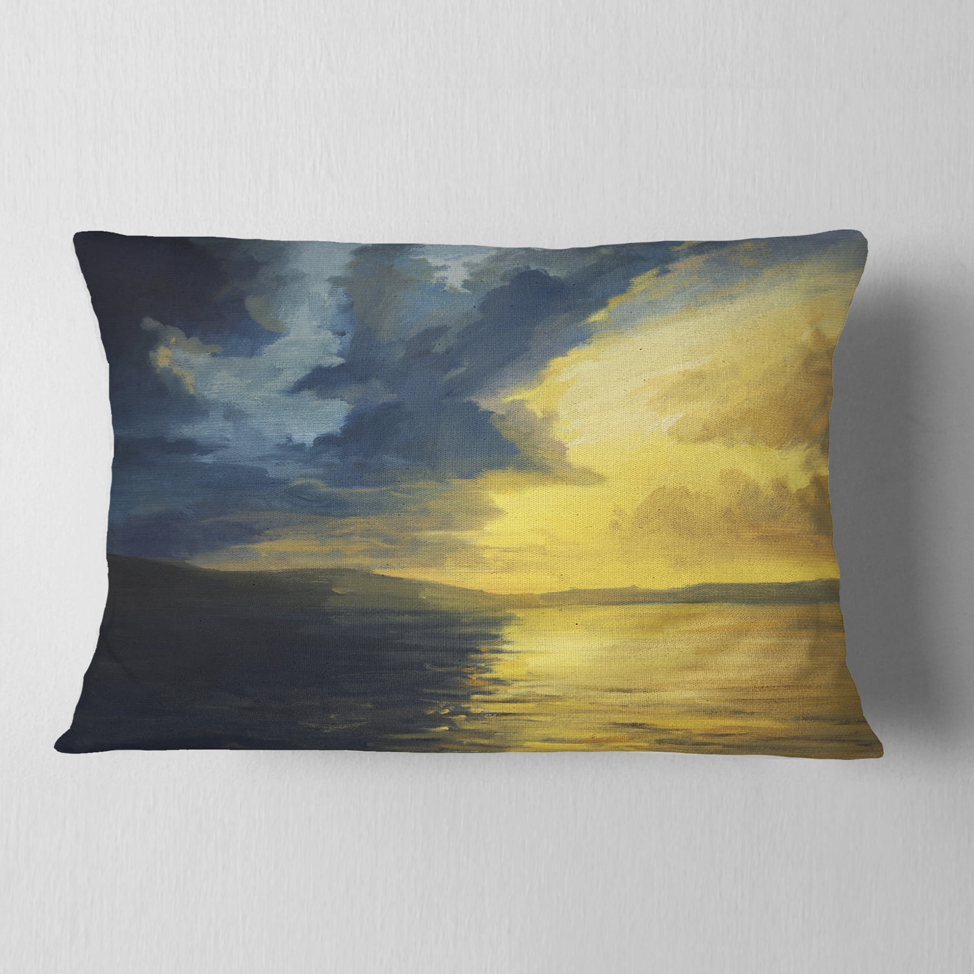 Designart Sunset of Light and Shadows - Landscape Painting Throw Pillow - 12x20