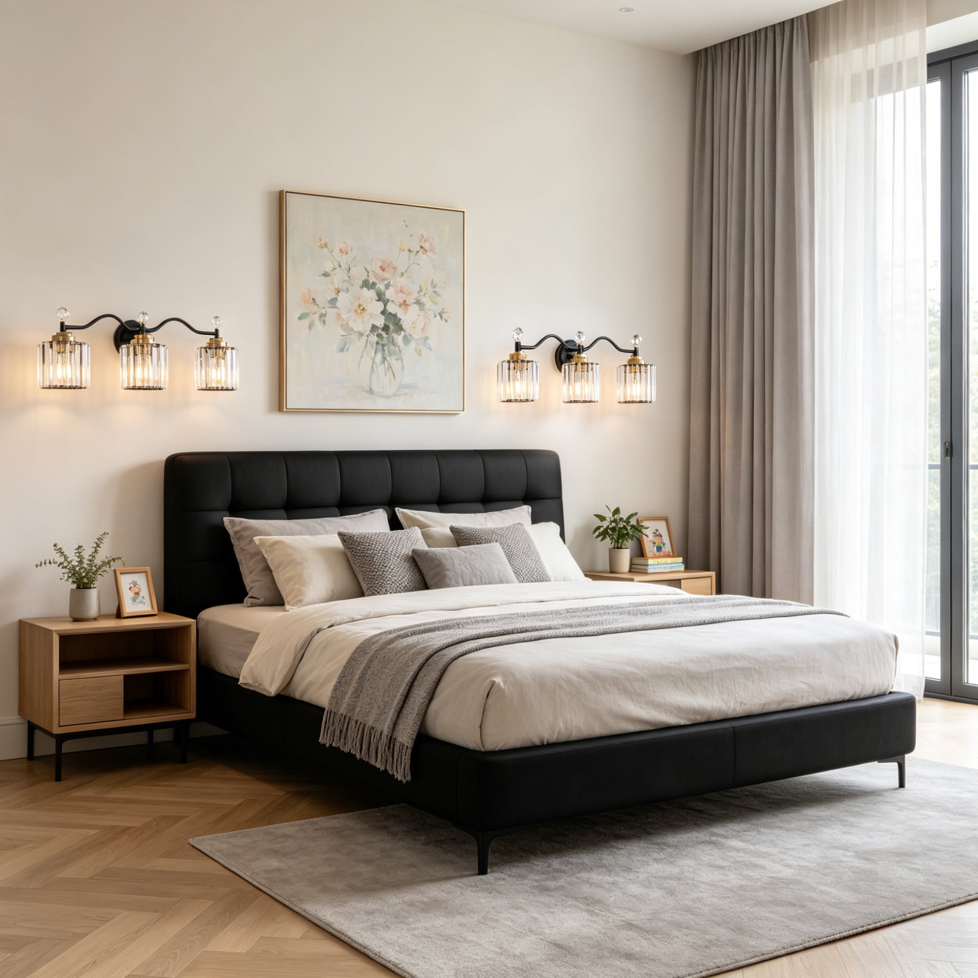 Deyidn 26" Modern 3-Light Black Gold Bathroom Vanity Light - Dimmable Bathroom Transitional Fixture with Crystal Glass Shades