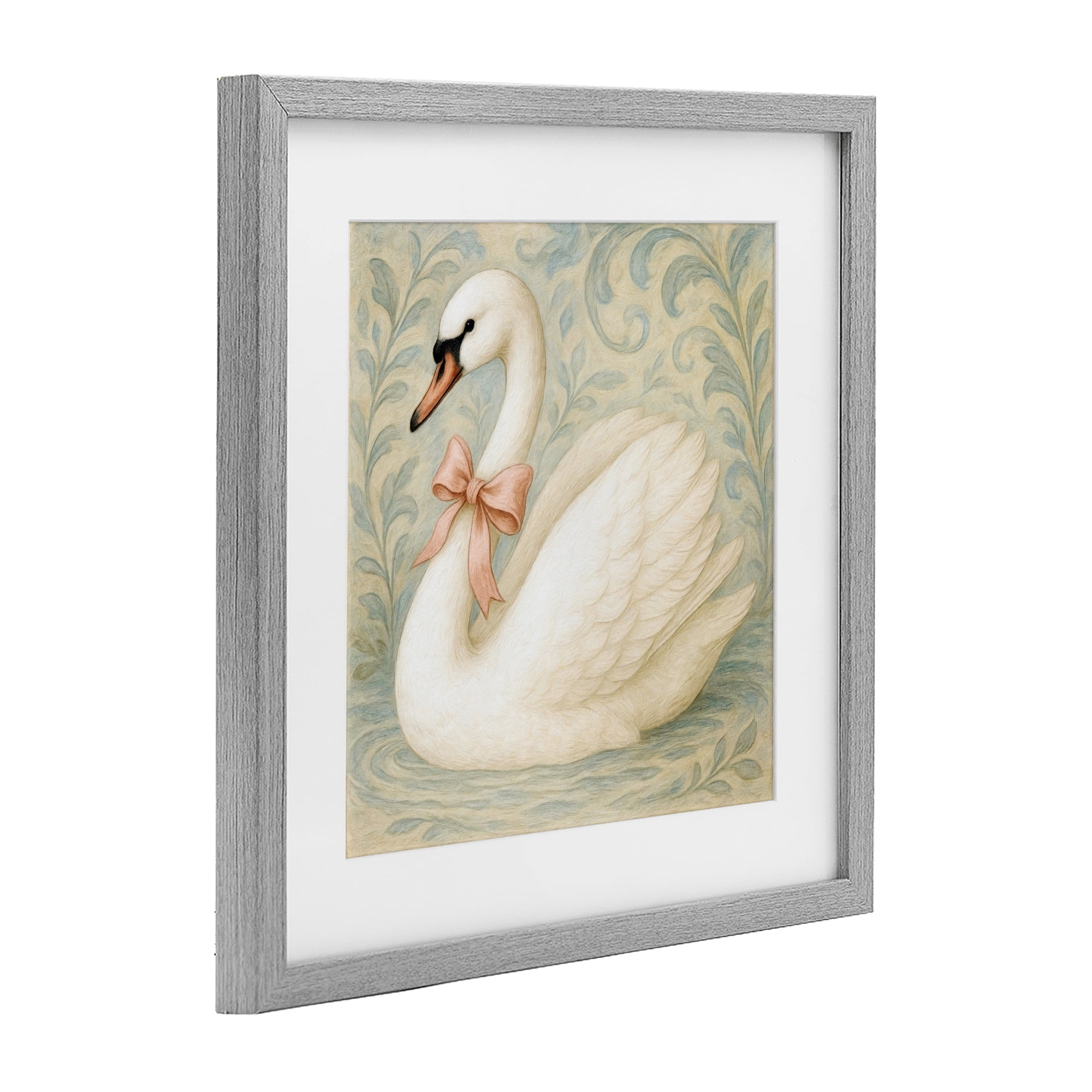 Stupell Industries Vintage Leaves Swan Gray Framed Print Under Glass, design by Grotto Studios