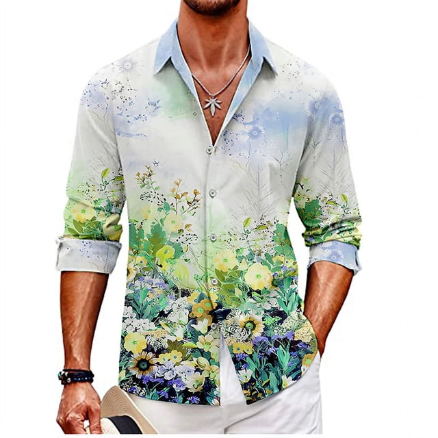 Camisas para hombre, moda informal, tendencia, estampado floral en HD, tela suave y cómoda de alta calidad, diseño de diseñador 2024, camisa con solapa