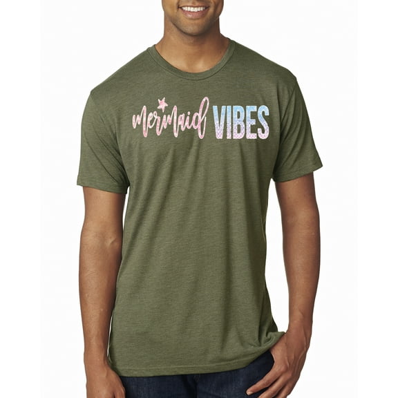 Mermaid Vibes Cute Shimmer | Mens Fashion Premium Tri Blend T-Shirt, Military Green, Small
