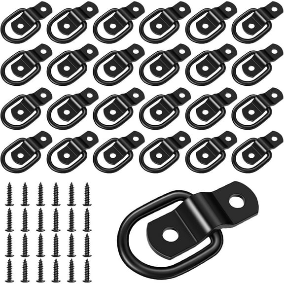 Black D Rings Tie Down Anchors,24 Pack 1/4" Heavy Duty Trailer Tie Down Anchor for Boats,Trailer Cargo Control, Truck Bed Or Deliveries