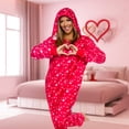 thumbnail image 2 of Womens Heart Print Pajamas - Slim Fit Plush Onesie Costume - One Piece Jumpsuit by FUNZIEZ! (Large), 2 of 6