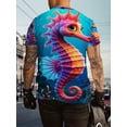 thumbnail image 2 of Men's 3D digital printed polyester T-shirt, bright cartoon seahorse print, summer breathable short-sleeved T-shirt, eye-catching underwater ocean theme top, casual and lightweight clothing, 2 of 5