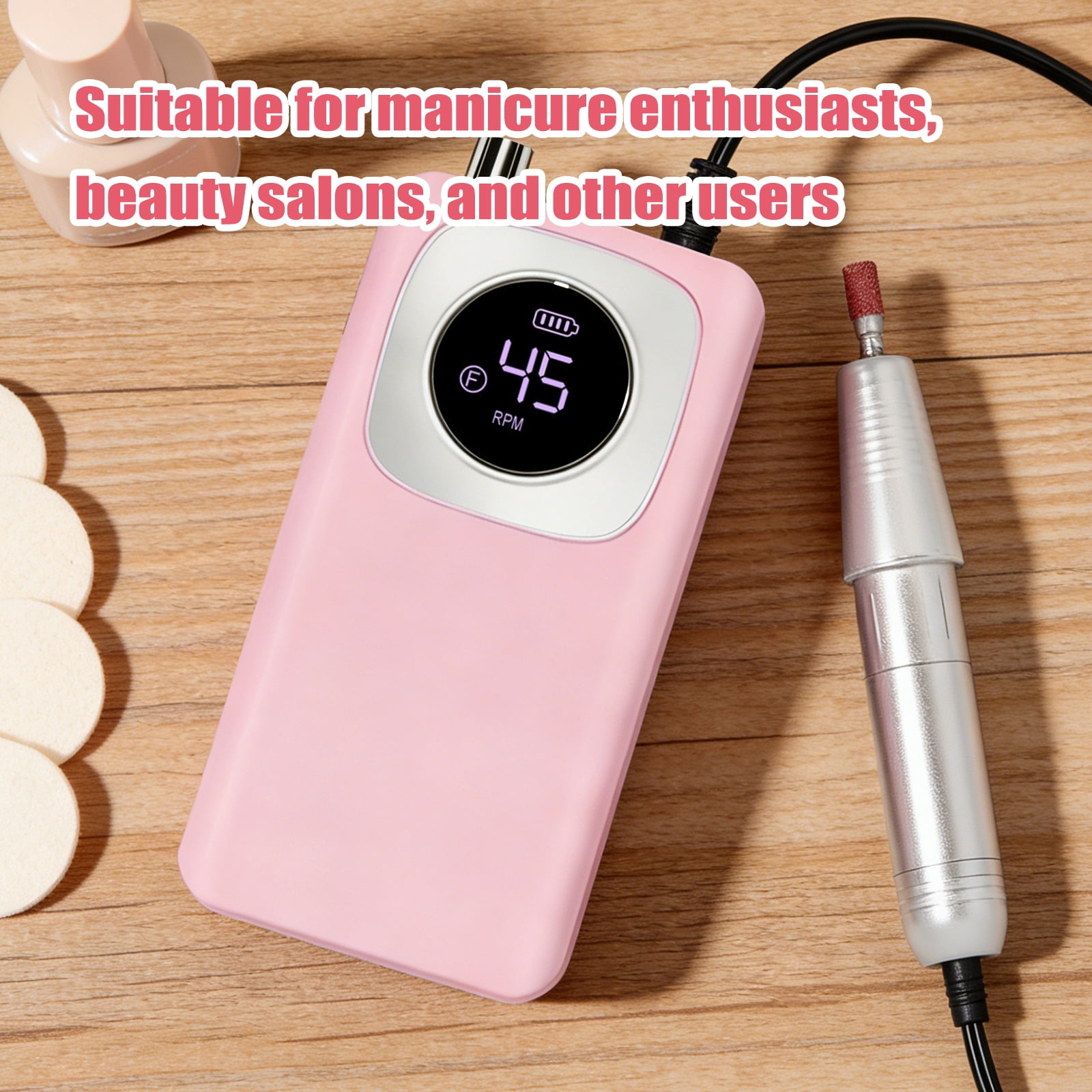 Btidfty Electric Nail Drill 45000RPM Rechargeable Cordless E-file with Bits Kit Portable Nail File for Acrylic Gel Polishing Removing (Pink)