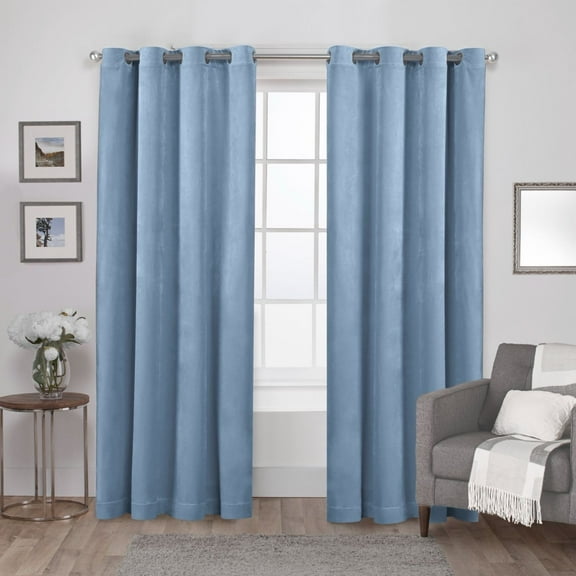 Exclusive Home Velvet Heavyweight Light Filtering Grommet Top Curtain Panel Pair, 54"x84", Slate Blue