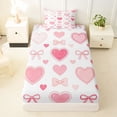 thumbnail image 4 of spefrowx Cute Cartoon Bow Twin Sheets for Kids, Pink Love Heart Print Bedding, 3pcs, 1 Flat Sheet, 1 Fitted Sheet and 1 Pillowcase, 4 of 6