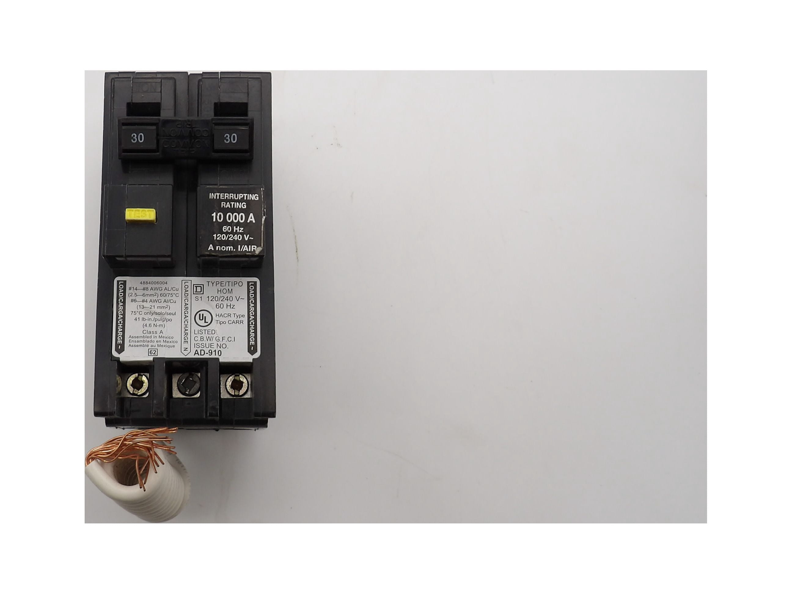 Square D HOM230GFI Plug In Circuit Breaker 2P 30 Amp 120/240Vac/48Vdc