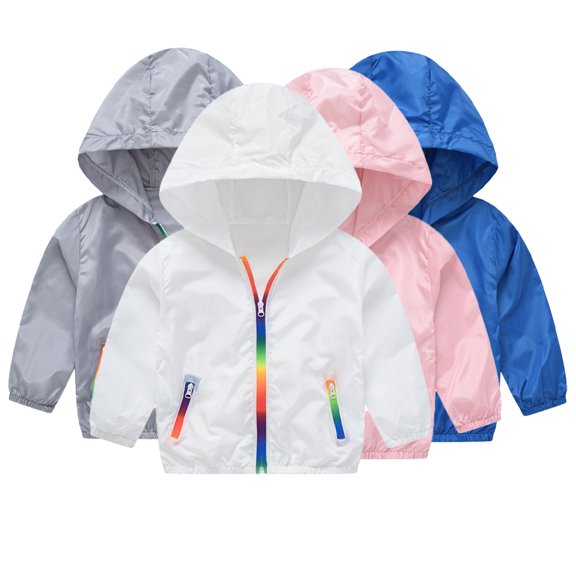KYAIGUO 4-12Y Kids Boys Summer Sunscreen Coats Outwears Toddler Girls Sun Protection Zip Front Hoodie Jacket, Upf 50 Cooling T-Shirts UV SPF Lightweight Rainbow Blouse Tops for Running Fishing Hiking