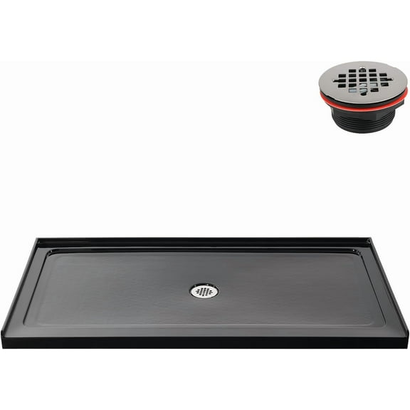 Streamline GB-2625-504-BL 60 in. x 32 in. Alcove Acrylic Shower Base in Glossy Black With Center Drain, Drain Included