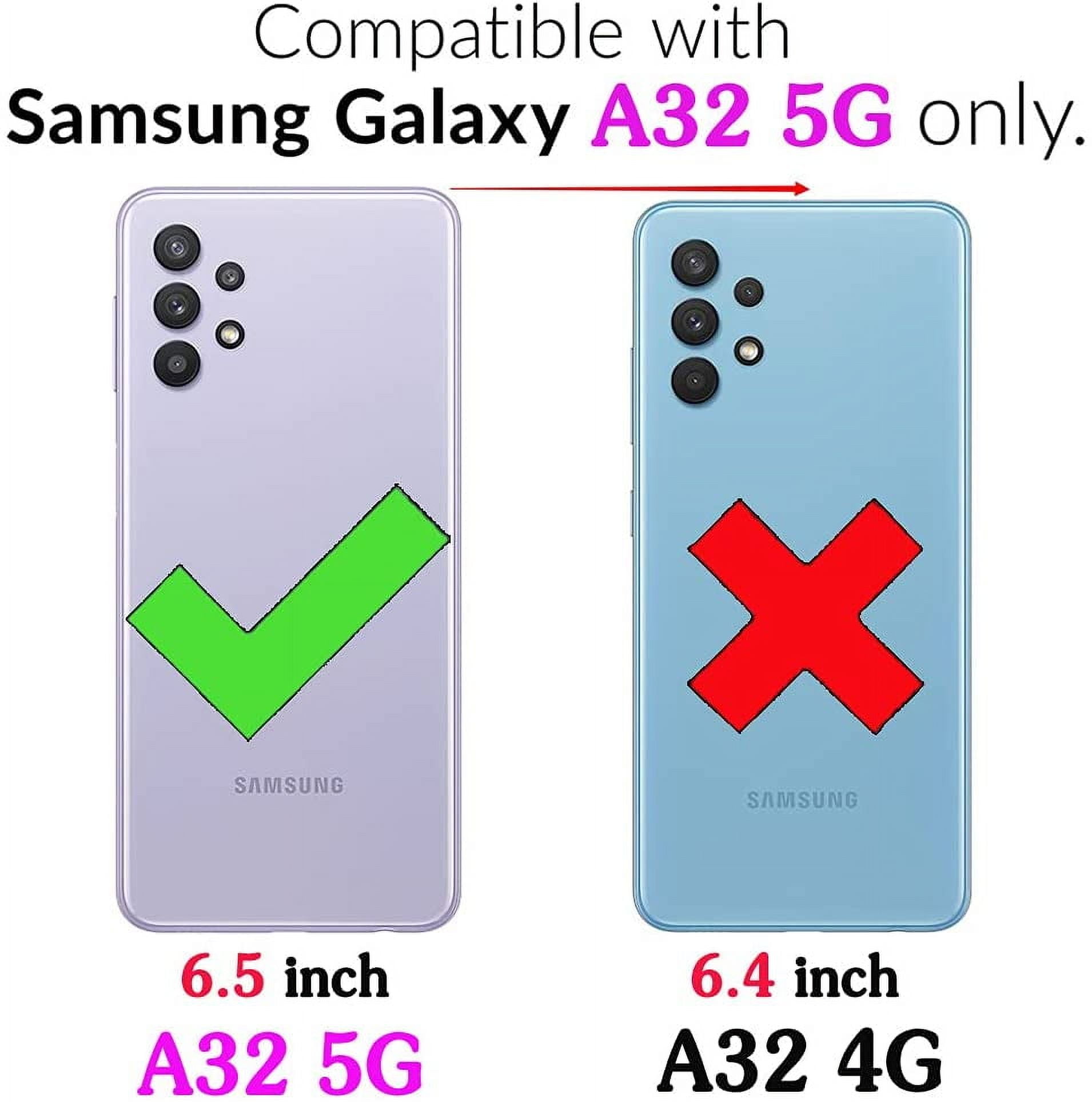 Phone Case for Samsung Galaxy A32 5G 2021 6.5 inch Zipper Wallet Cover with Tempered Glass Screen Protector Flip RFID Blocking Card Holder Cell M32 G5 A 32 32A S32 SM-A326U A326U Women Purple