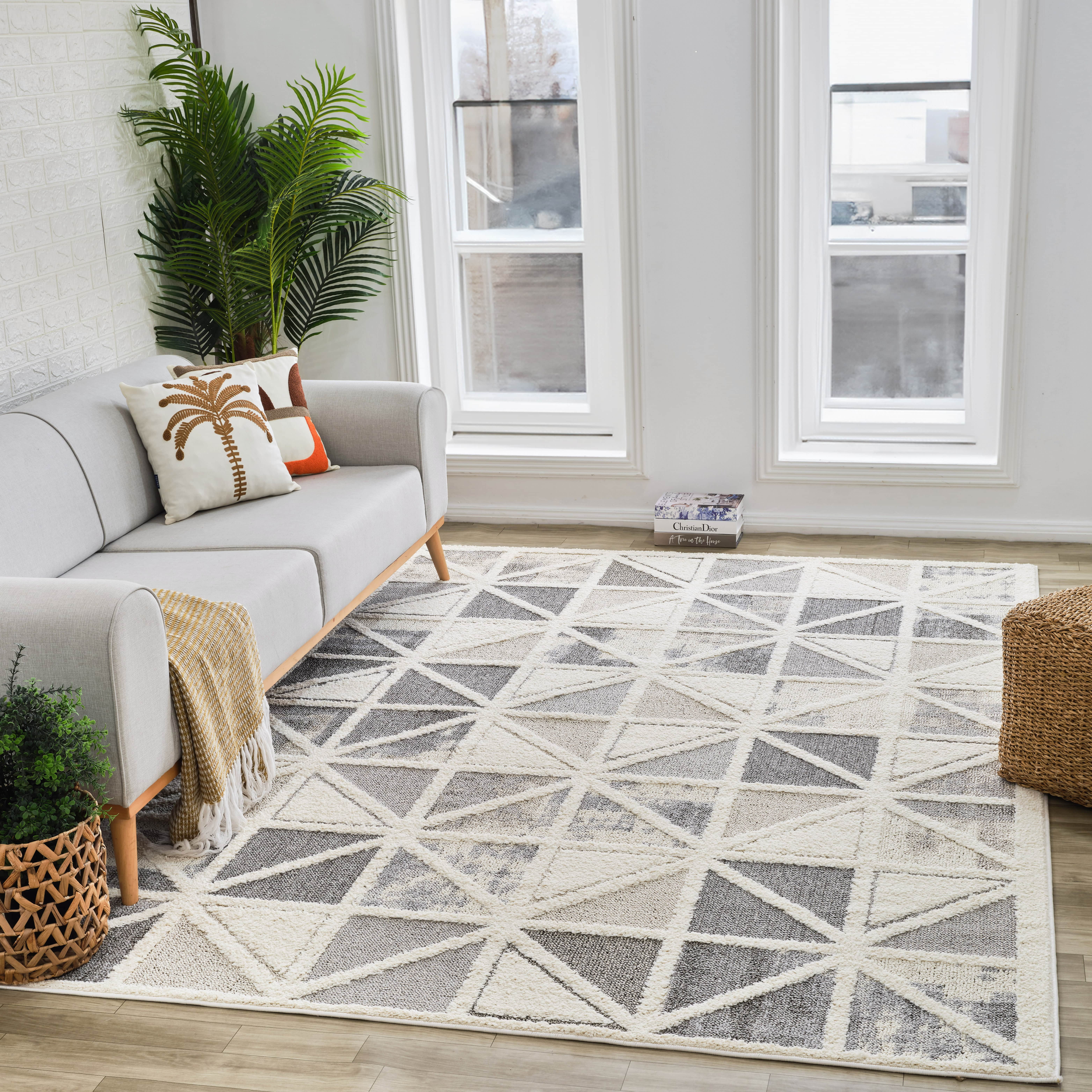 Rug Branch Nimbus Geometric Indoor Area Rug, Cream Grey, Modern - Living Room, Bedroom, Dining Room, and Kitchen