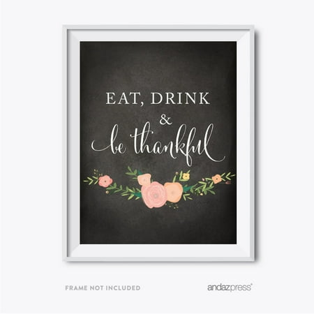 Eat, Drink, And Be Thankful Chalkboard Floral Fall Thanksgiving Party