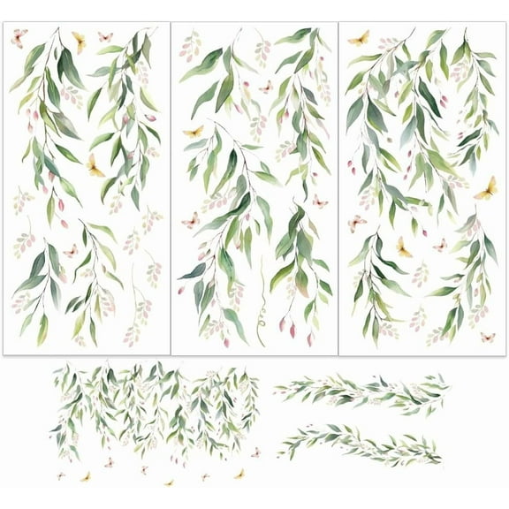 3pcs/Set Spring Wicker Rub on Transfers for Furniture and Crafts 6x12 inch Willow Vine Furniture Decals Butterfly Plants Transfer Stickers Rub on Decals for Wood Furniture Home Decor