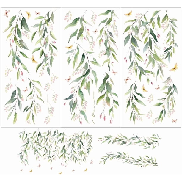 Juego de 3 calcomanías de mimbre primaveral para muebles y manualidades, 6x12 pulgadas, con diseño de mimbre, mariposas y plantas.