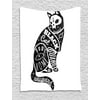 Modern Tapestry, Black Fortune Magician Skull Cat Drawing with Part Magical Quote Artwork Image, Wall Hanging for Bedroom Living Room Dorm Decor, 60W X 80L Inches, Black and White, by Ambesonne