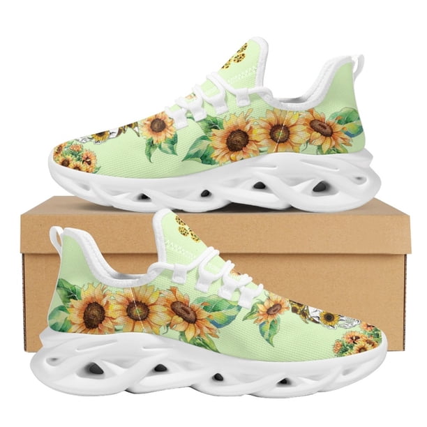 Zapatillas de deporte para mujer, bonitas zapatillas con estampado de calavera y girasol, con amortiguación de aire, calzado de plataforma para hombre
