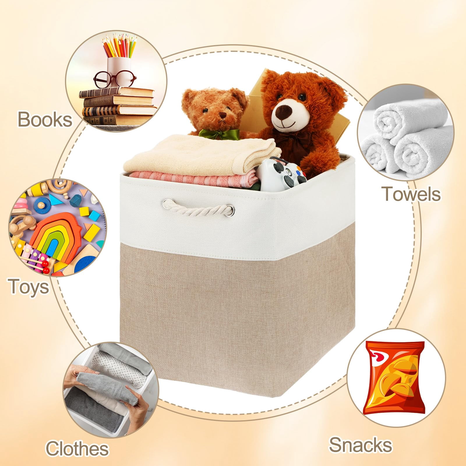 8 Pack Collapsible Storage Bins Fabric Storage Bins Polyester Fabric Baskets with Handles Linen Closet Organizer for Shelf Home Closet Towels Toys(12 x 12 x 12 in,Beige)