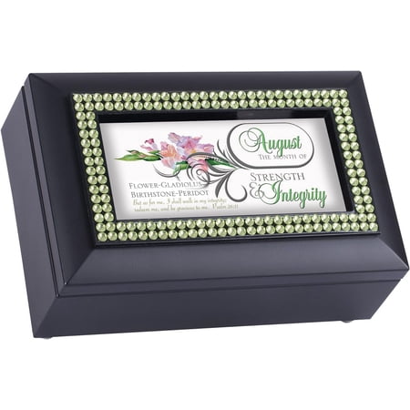 August Month Peridot Birthstone Strength And Integrity Black Musical Trinket Box