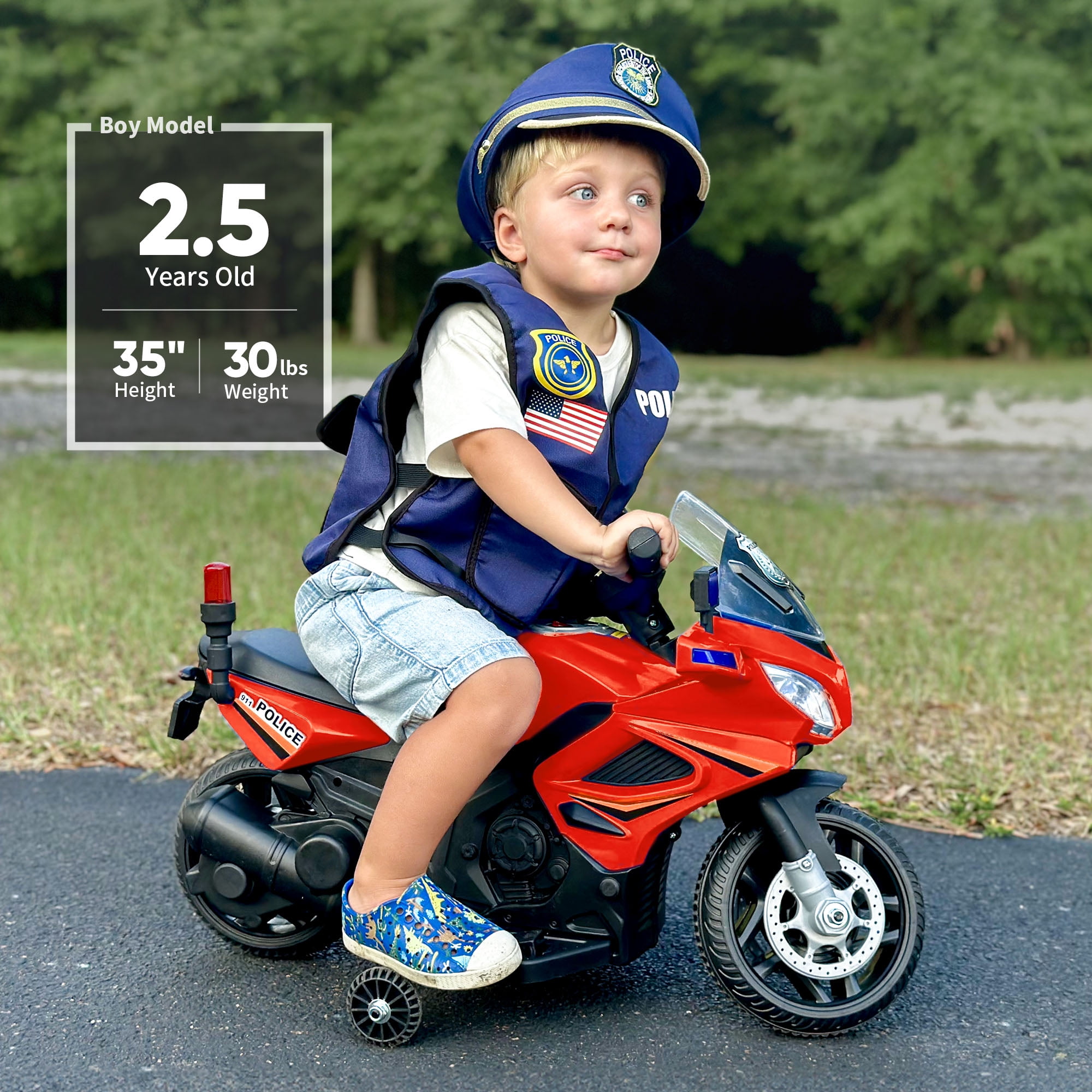 Hikiddo 6V Kids Motorcycle, Electric Ride on Toys Police Motorcycle for Toddlers with Music, Training Wheels