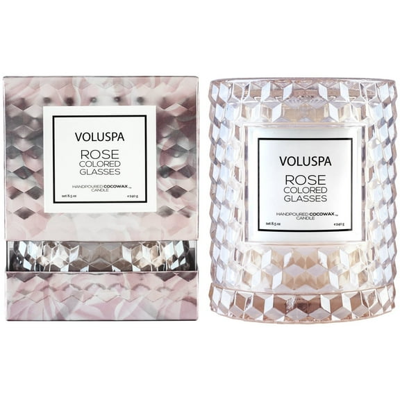 VOLUSPA ROSE COLORED GLASSES CLOCHE CANDLE 8.5 OZ