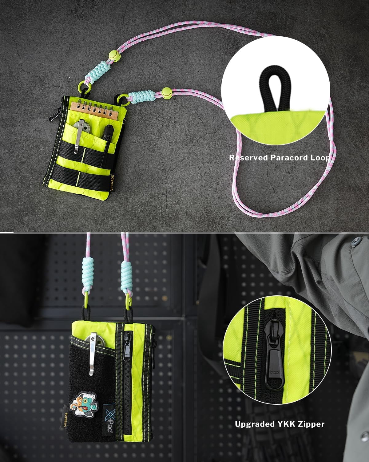 VIPERADE EDC Tool Pouch with Strap, 4 Multi-Purpose Pockets, Slim EDC Wallet Organizer for Men, Green