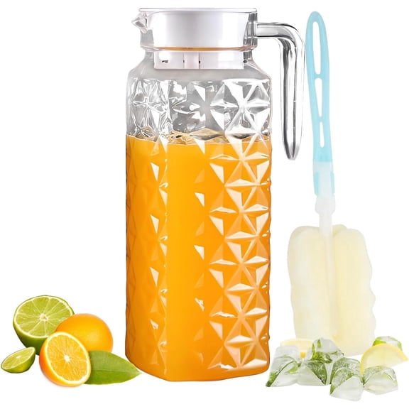 MOAMUN 1 Pack 1.1L Plastic Jugs with Lid and Handle, Acrylic Juice Jug, Transparent Fridge Water Pitcher, Unbreakable, Easy to Clearn Water Jug for Iced Tea, Lemonade, Cold or Hot