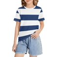 thumbnail image 4 of UACY Striped T-Shirt for Girls, Short Sleeve, Crew Neck (Navy, 6-7 Years), 4 of 7