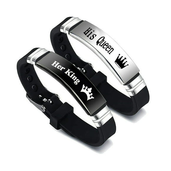YOPTOP 2Pcs His Queen & Her King Couples Bracelets Set Crown Silicone Bracelets Gifts for Valentine‘s Day Anniversary for Men Women,black4