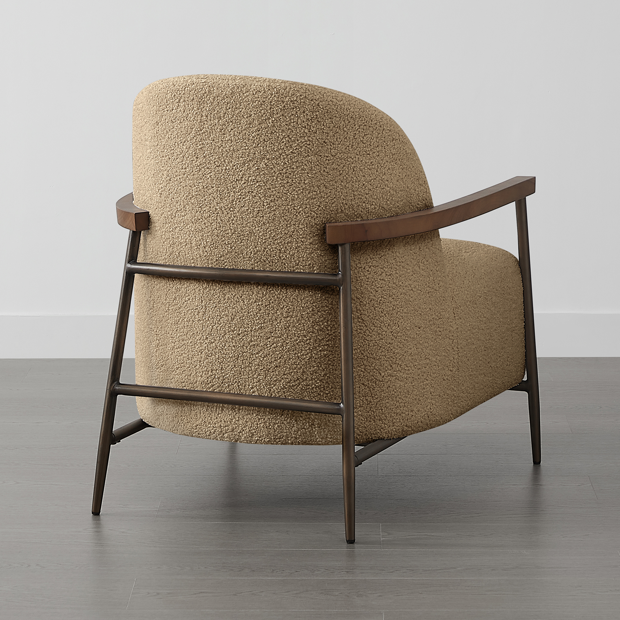 Spruce & Spring Modern Upholstered Faux Sherpa Accent Chair with Wood Arms and Metal Legs, Set of 2, Camel