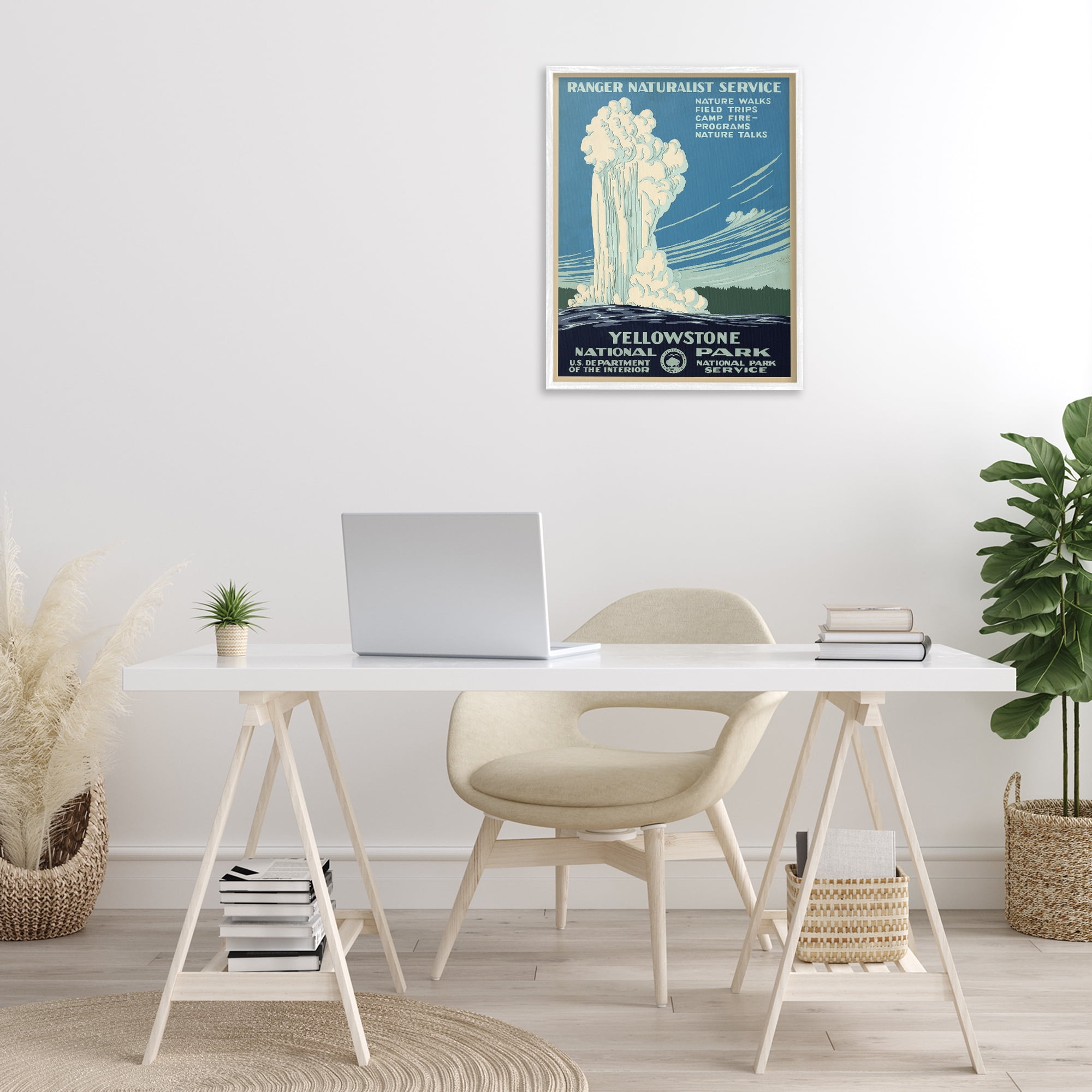 Stupell Industries Vintage Yellowstone Poster Landscape Painting White Framed Art Print Wall Art, 24 x 30