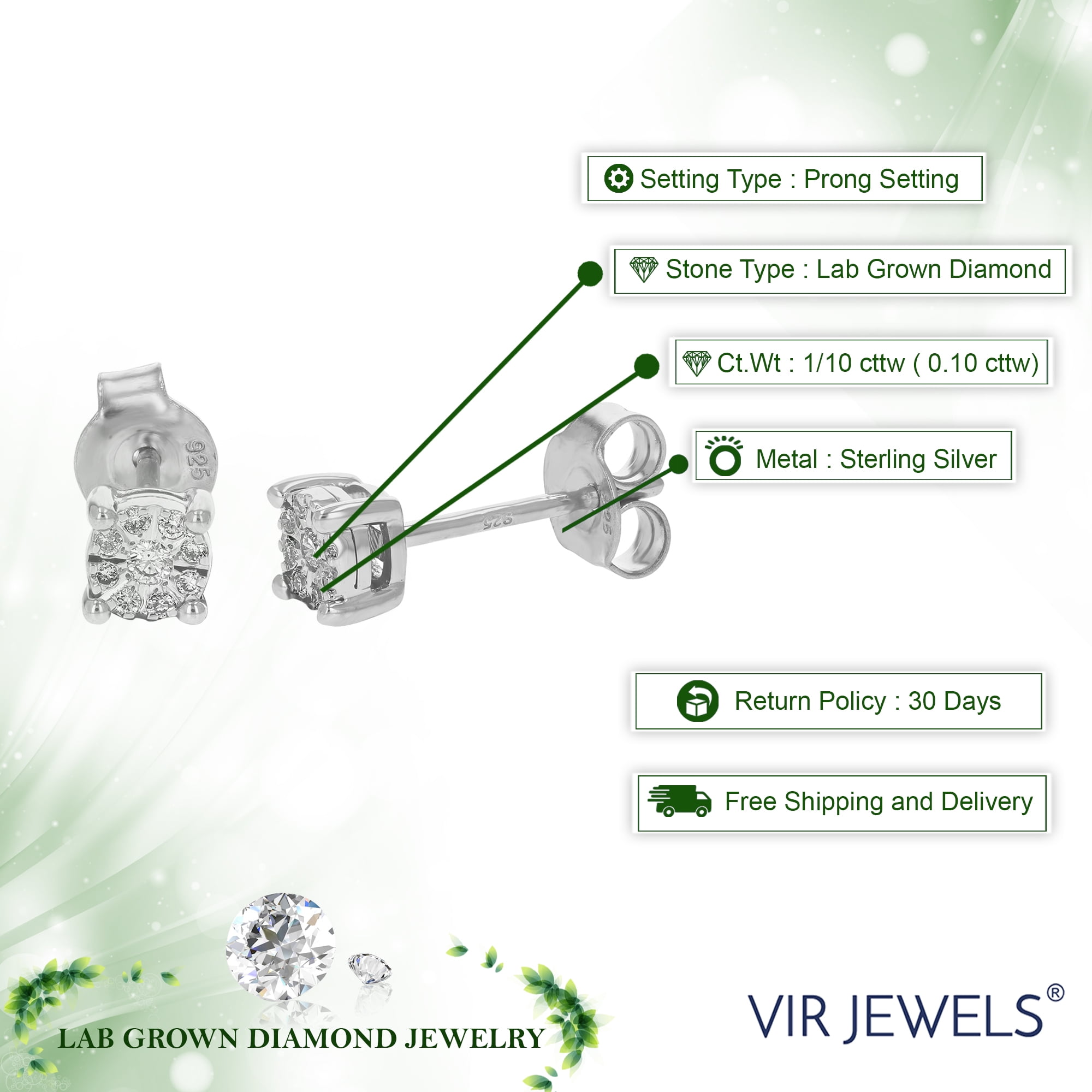 Vir Jewels 1/10 cttw Lab Grown Diamond Double Heart Pendant Necklace .925 Sterling Silver 1/2 Inch with 18 Inch Chain並行輸入 : Vir Jewels 1⁄10 cttw Lab Grown Diamond Pendant