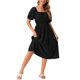 thumbnail image 2 of INSPIRE CHIC Vestidos de Ojal para Mujeres con Cuello Cuadrado, Manga Corta Abullonada, Casual, Corte A, Vestido Midi de Verano, S Negro, 2 of 6