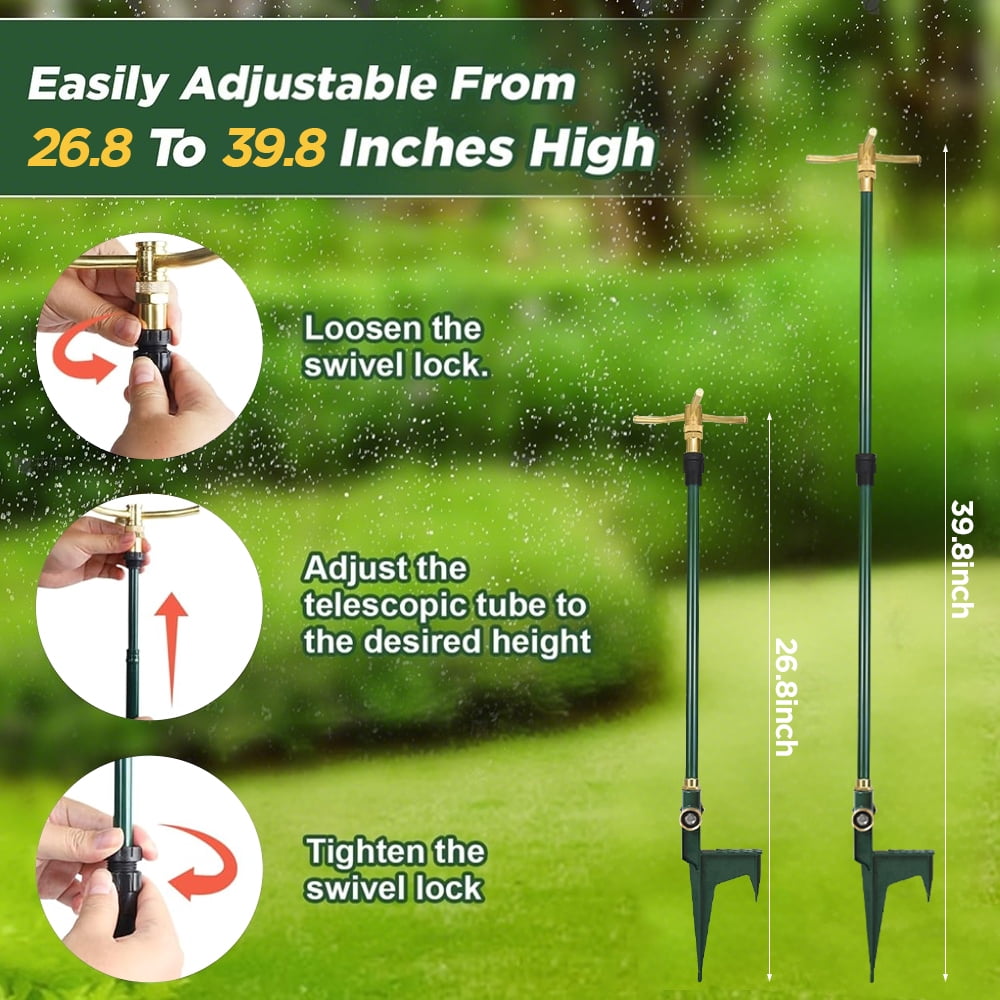2 Pack 3-Arm Garden Sprinkler, 360 Degree Rotation Lawn Sprinkler, High-Rise Lawn Watering Irrigation System, Adjustable Height