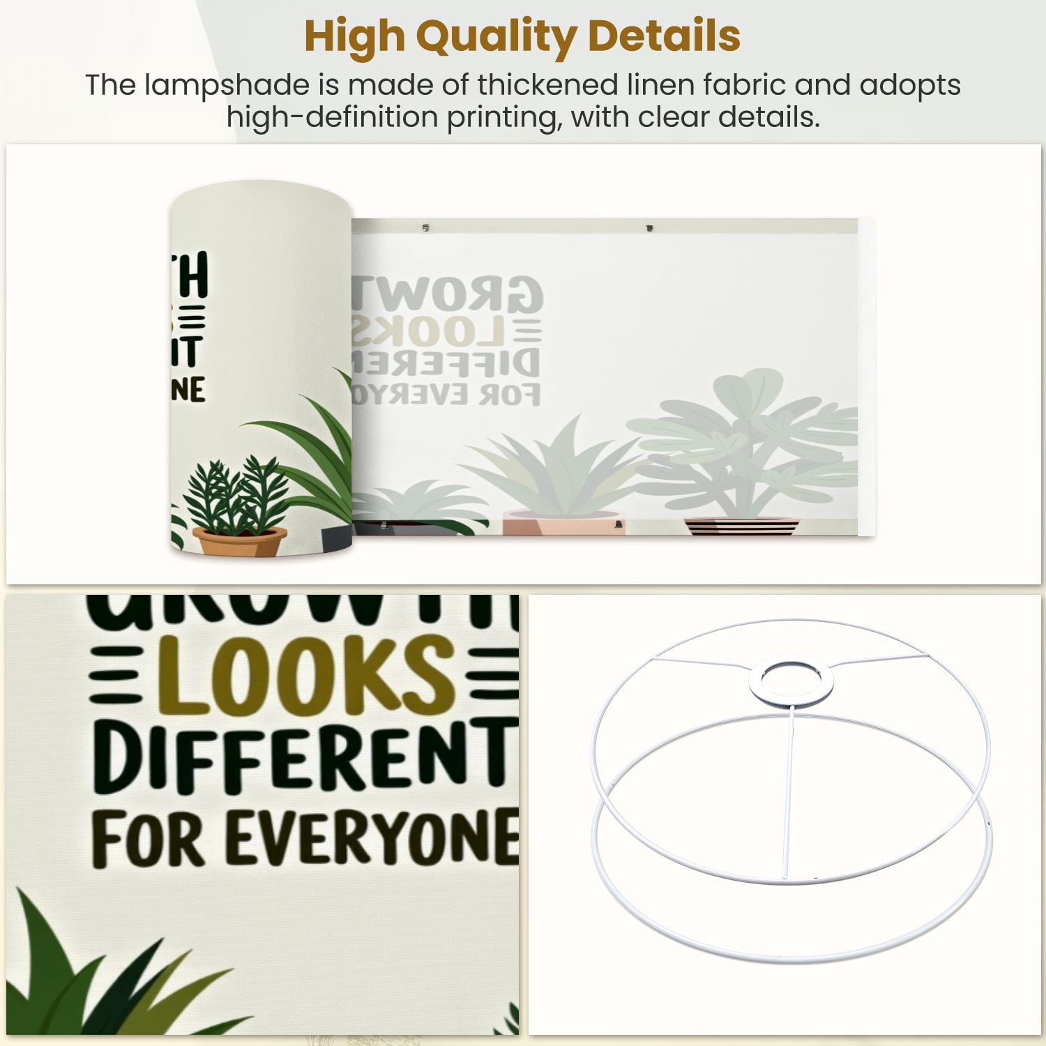 Linen Drum Lampshades Mental Health Growth Looks Different For Everyone Plants Potted Green 13"x13"x10" Light Shade for Table Lamps Floor Lamp Shades Lampshade Replacement Assembly Required
