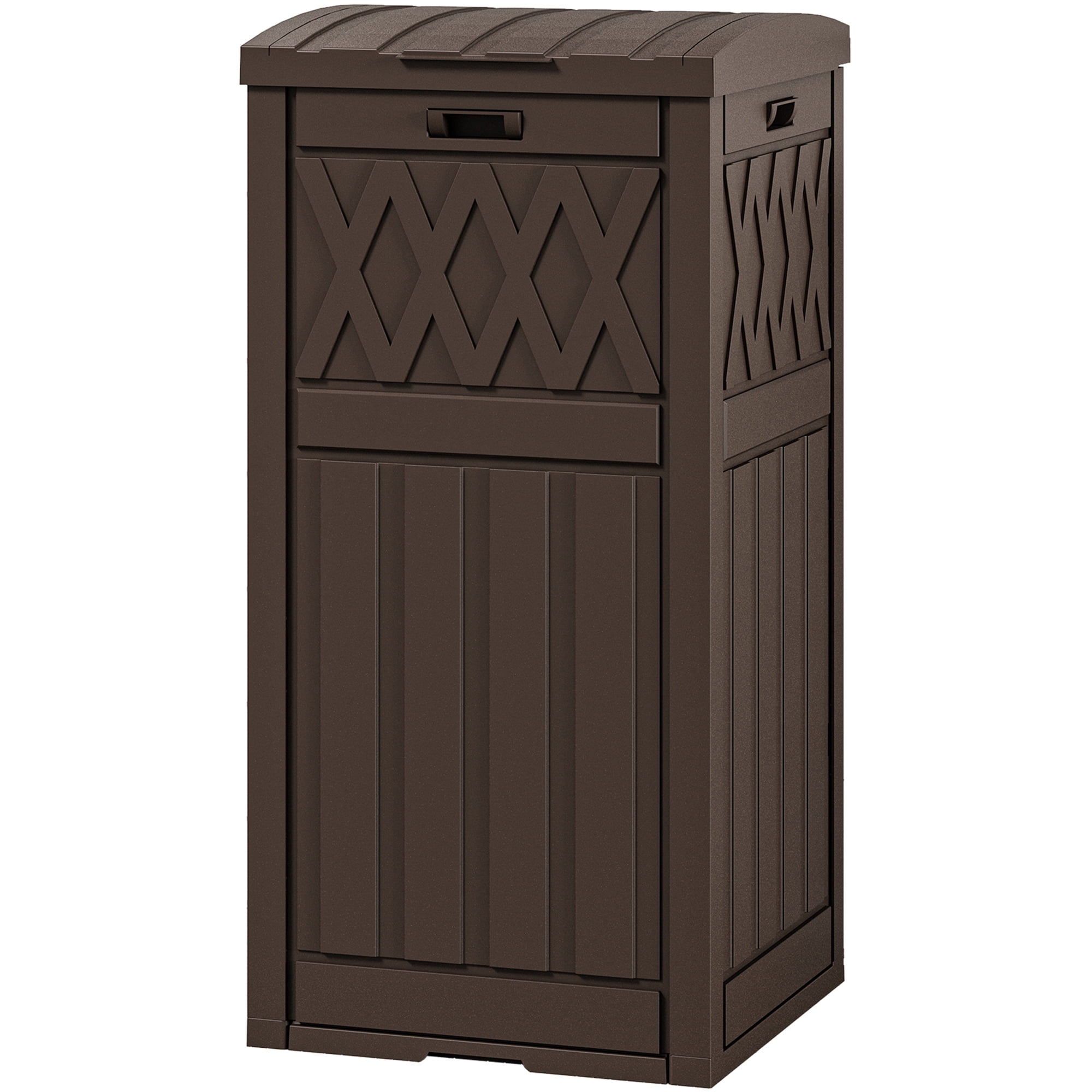 Uforic 31 Gallon Outdoor Trash Can, Waterproof Resin Garbage Bin with Drip Tray & Lid, Trash Bin, for Porch, Backyard, Dark Brown