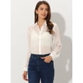 thumbnail image 4 of Top transparente de malla para mujer Allegra K con cuello En punta y manga larga con botones Blanco S, 4 of 5