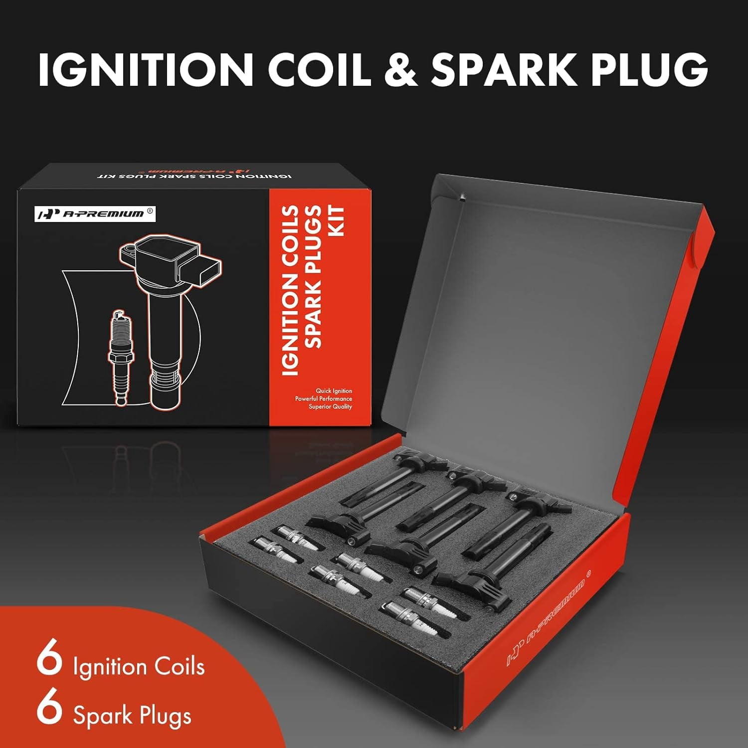 A-Premium Set of 6 Ignition Coil Pack and Iridium Spark Plugs Compatible with Toyota Camry 2005-2006, Sienna 2004-2006, Highlander 2004-2008 & Lexuss RX330 2004-2006 V6 3.3L