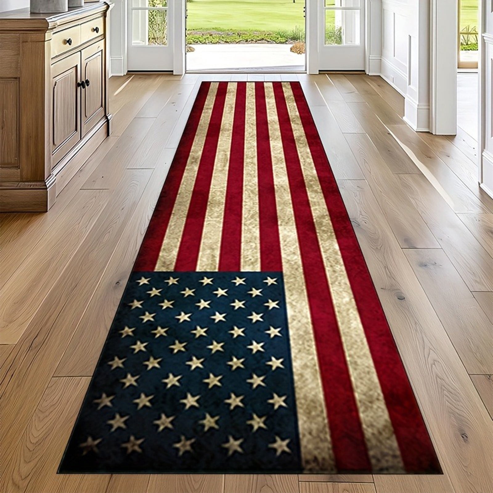 Bxaolu 4th-of-July Welcome Doormat Independence-Day Outdoor-Entrance Mats Red-White-Blue American Flag Door Mat Non Slip Coir Front-Door Mat for Patriotic Home Decorations 16 x 47.2 Inch
