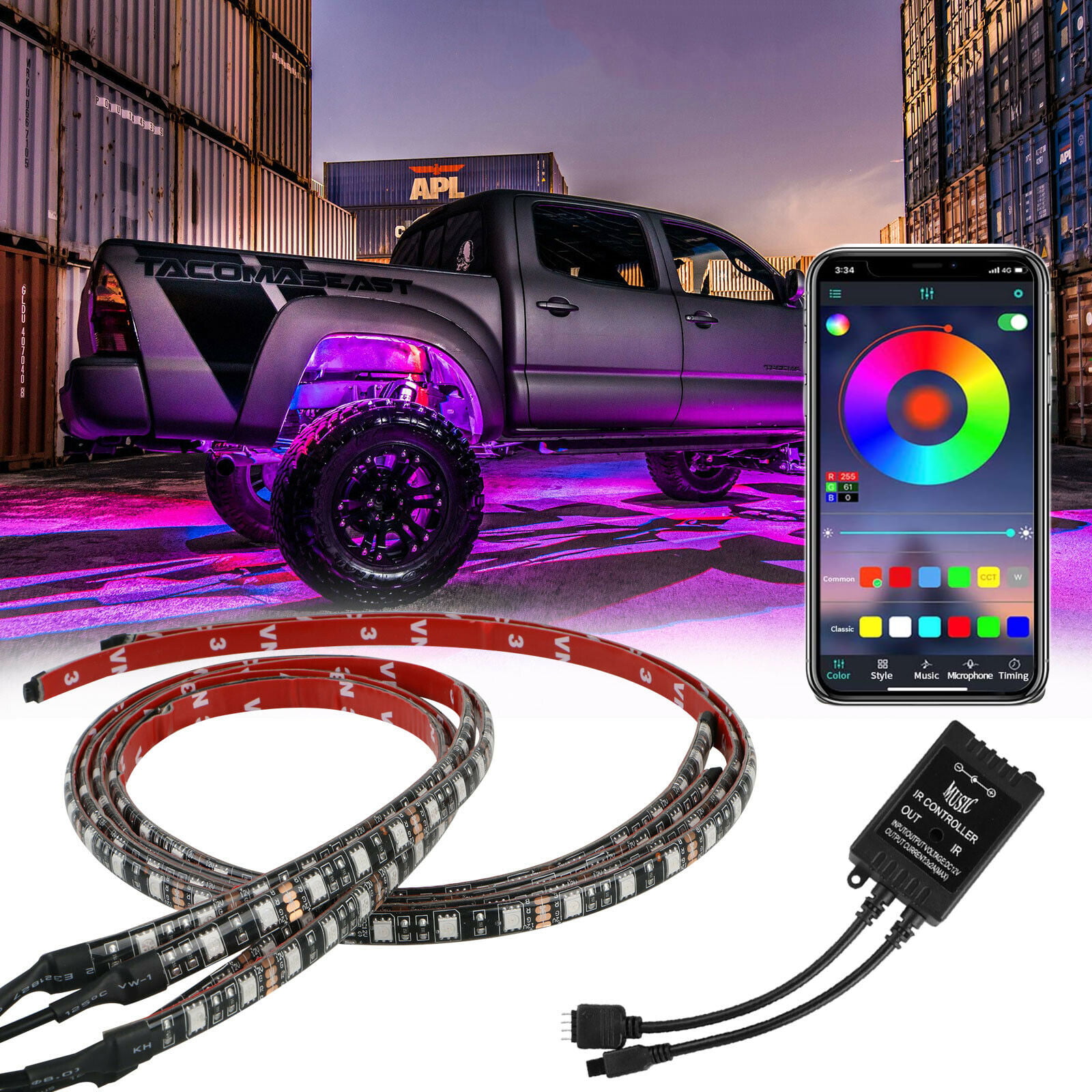 RGB Running Board Lights,Car LED Light Strip Exterior Side Door Skirts Ambient Lighting Dreamcolors,20 Music Modes,Wireless Remote Neon Lights for Trucks SUV Cars Automotive Accessories DC 12V,2pcs 