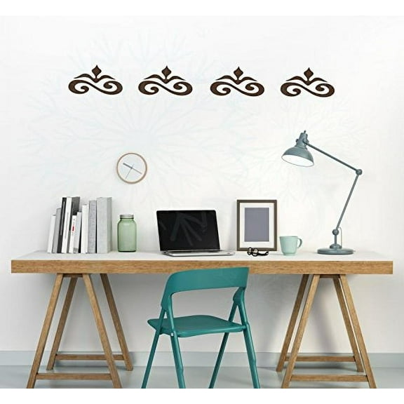 Set of 4 Scrolls Vinyl Decals Wall Stickers for Simple Home Décor, 3x5.5-Inch Each, Chocolate