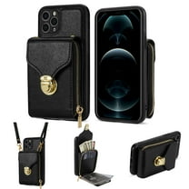 for iPhone 11 Pro Max Case Wallet with Shoulder Strap for Women - Crossbody Lanyard,Zipper Pocket,Credit Card Holder,Shockproof - Metal Buckle Closure Premium PU Leather Case, Black