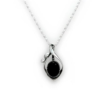- Sterling Silver and Stone Elliptical Drop Pendant Necklace, Onyx