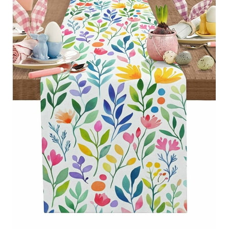 

Table Runner Dresser Scarves 36 Inch Long Watercolor Botanical Leaves Floral Linen Dining Table Runners Astract Colorful Plant Tabletop Scarf for Wedding Holiday Party Kitchen