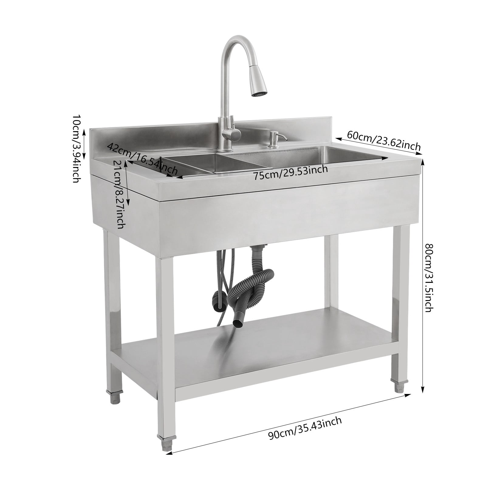 Utility Sink, Stainless Steel Kitchen Sink with Faucet, Freestanding Laundry Tub with Pull-Out Sprayer, 2 Water Modes, Durable & Large Capacity